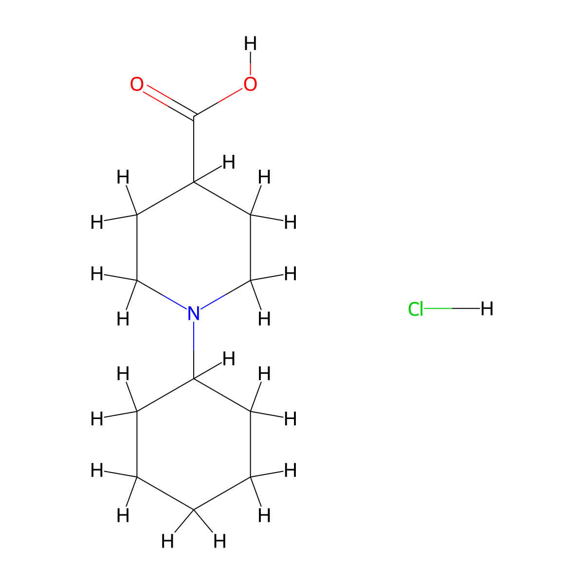 1-Cyclohexylpiperidine-4-carboxylic acid hydrochloride molecular structure, CAS 1185295-86-6