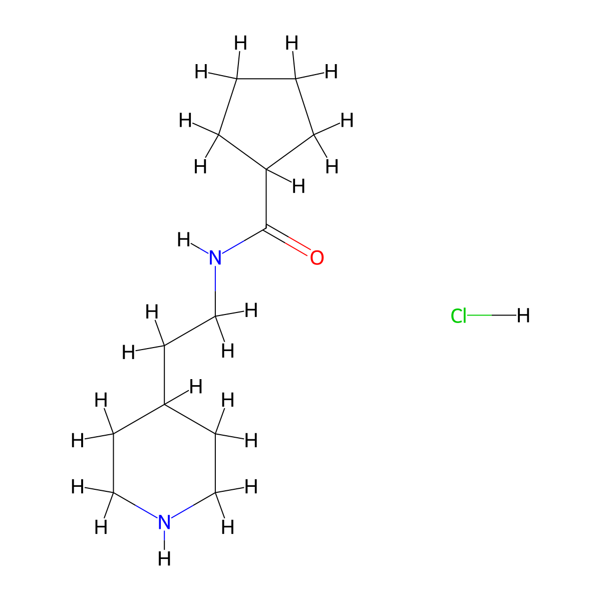 Cyclopentanecarboxylic acid (2-piperidin-4-yl-ethyl)-amide hydrochloride molecular structure, CAS 1185296-32-5