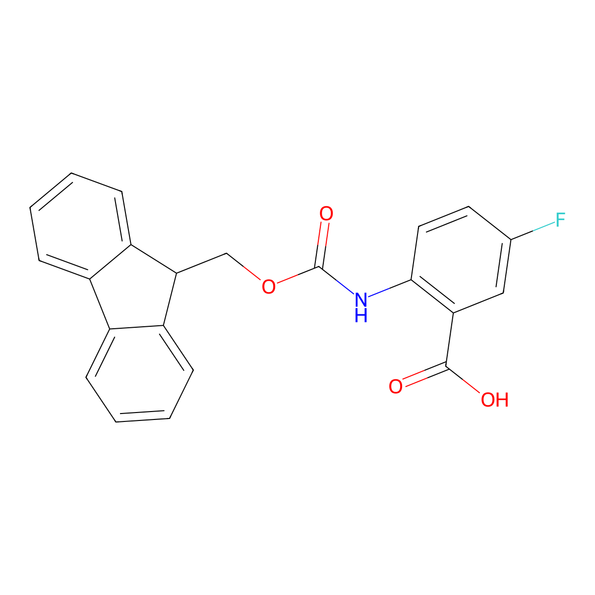 2-((((9H-fluoren-9-yl)methoxy)carbonyl)amino)-5-fluorobenzoic acid molecular structure, CAS 1185296-60-9