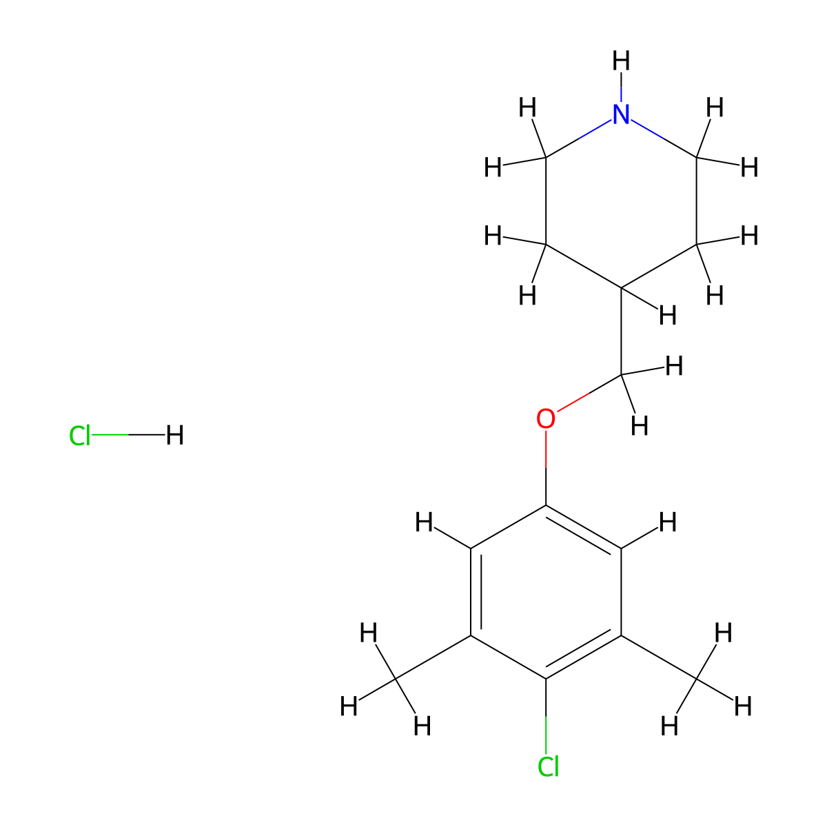 4-[(4-Chloro-3,5-dimethylphenoxy)methyl]piperidine hydrochloride molecular structure, CAS 1185297-40-8