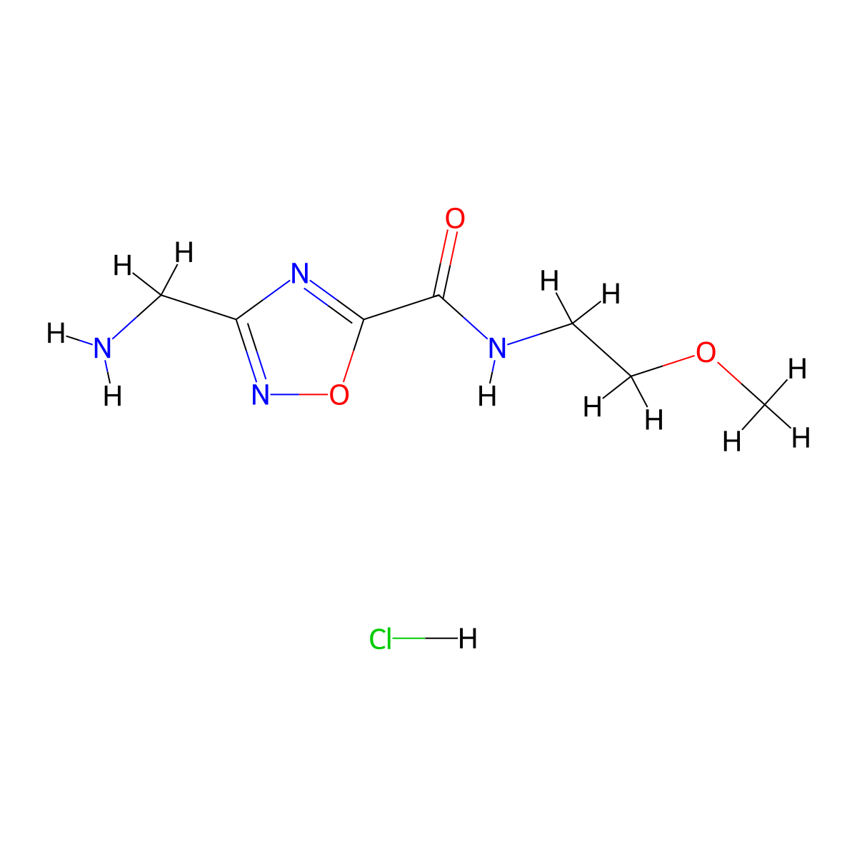 3-(aminomethyl)-N-(2-methoxyethyl)-1,2,4-oxadiazole-5-carboxamide hydrochloride molecular structure, CAS 1185297-79-3