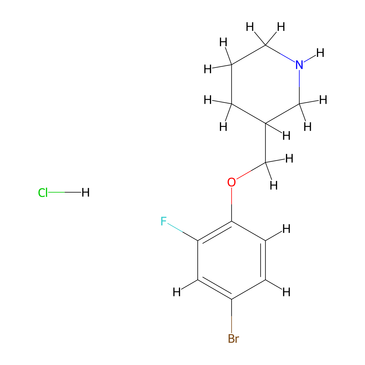 3-[(4-Bromo-2-fluorophenoxy)methyl]piperidine hydrochloride molecular structure, CAS 1185298-10-5