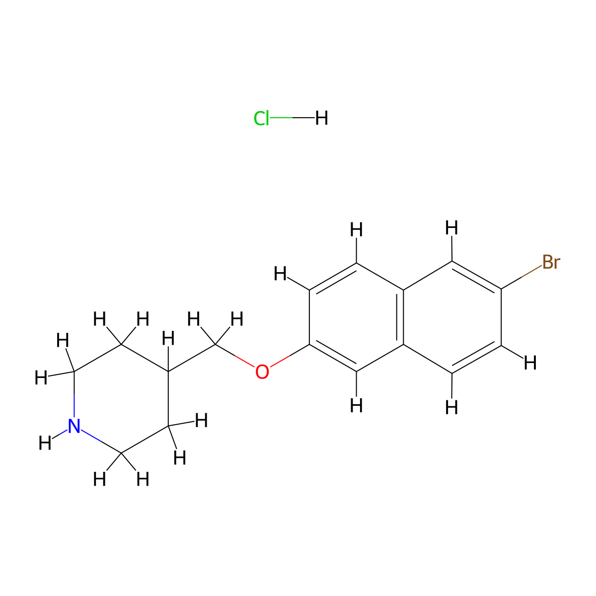4-{[(6-Bromo-2-naphthyl)oxy]methyl}piperidine hydrochloride molecular structure, CAS 1185298-21-8