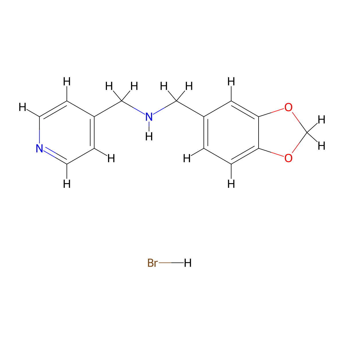 Benzo[1,3]dioxol-5-ylmethyl-pyridin-4-ylmethyl-amine hydrobromide molecular structure, CAS 1185298-32-1