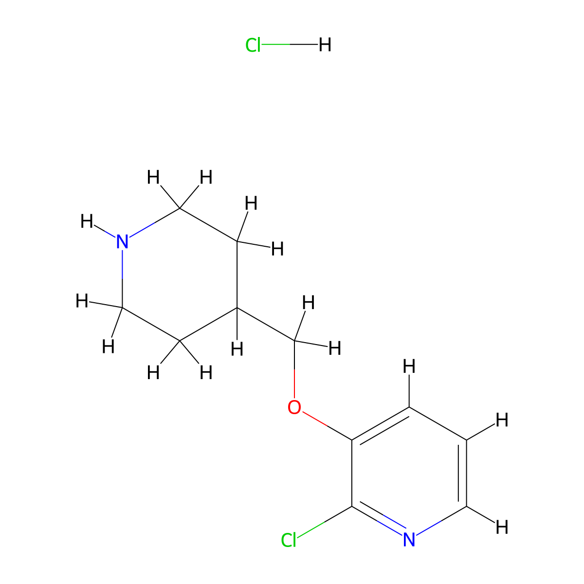 2-Chloro-3-(4-piperidinylmethoxy)pyridine hydrochloride molecular structure, CAS 1185298-34-3