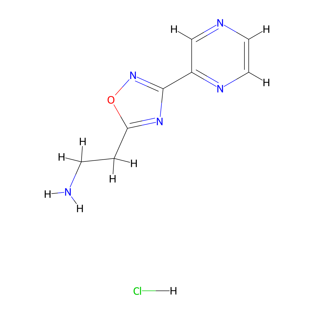 3-(2-Pyrazinyl)-1,2,4-oxadiazole-5-ethanamine hydrochloride (1:1) molecular structure, CAS 1185298-52-5