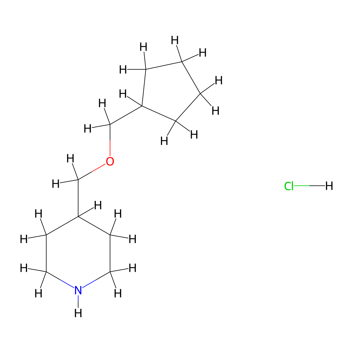 4-[(Cyclopentylmethoxy)methyl]piperidine hydrochloride molecular structure, CAS 1185299-09-5