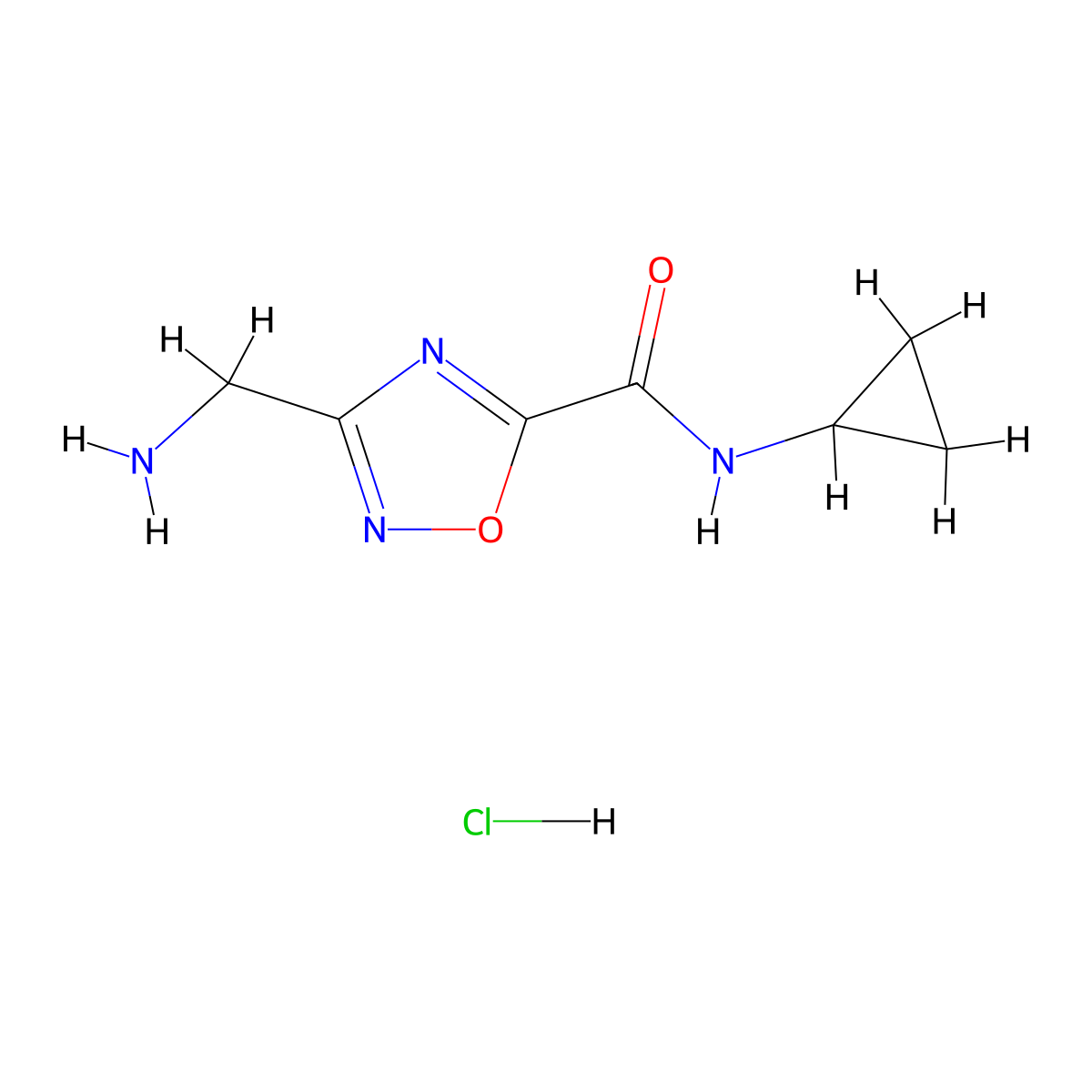 3-(aminomethyl)-N-cyclopropyl-1,2,4-oxadiazole-5-carboxamide hydrochloride molecular structure, CAS 1185299-22-2