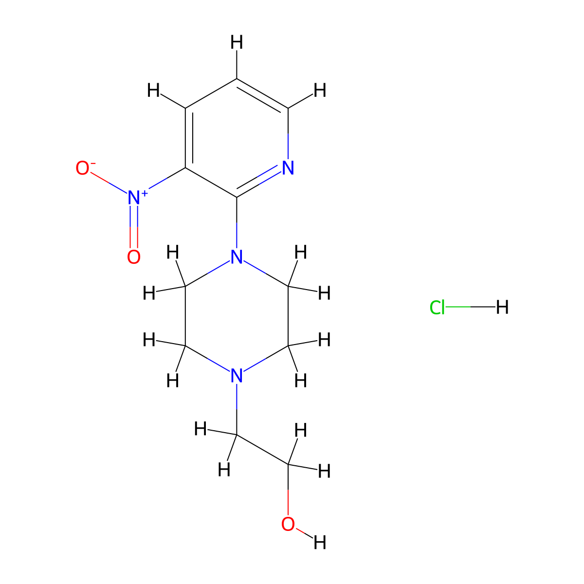 [1-(3-Nitropyridin-2-yl)piperazin-4-yl]ethanol hydrochloride molecular structure, CAS 1185299-25-5