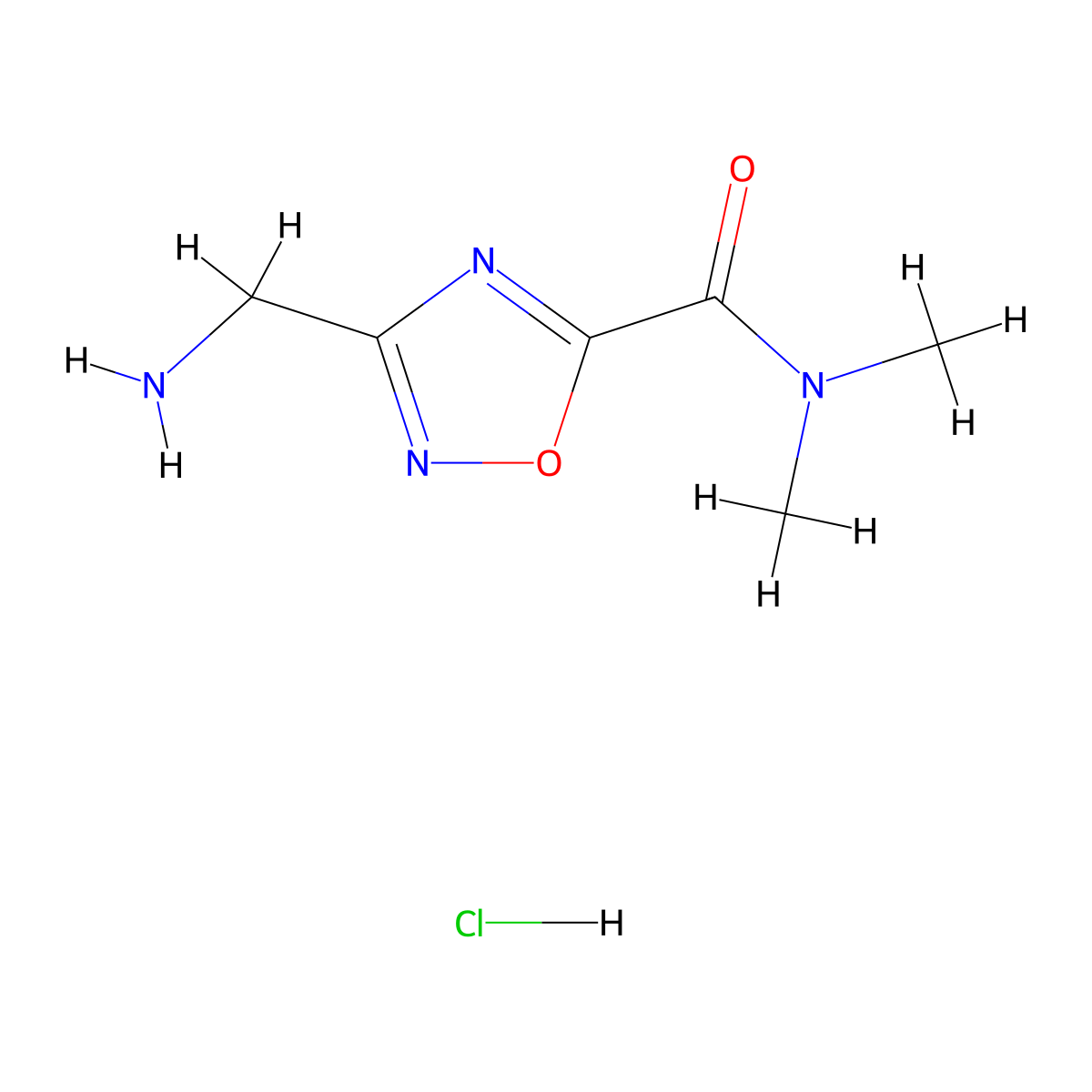 3-(aminomethyl)-N,N-dimethyl-1,2,4-oxadiazole-5-carboxamide hydrochloride molecular structure, CAS 1185299-27-7