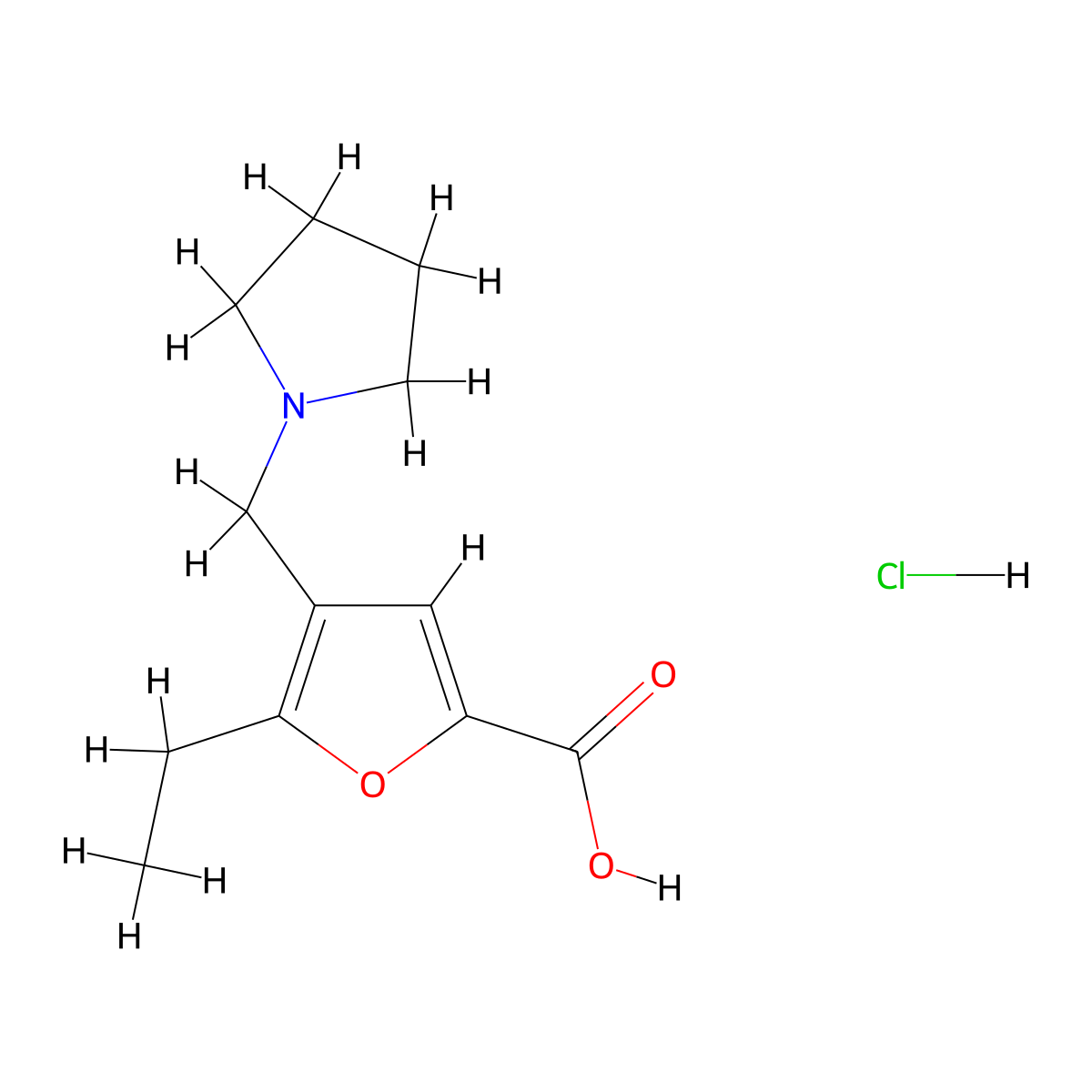 5-Ethyl-4-pyrrolidin-1-ylmethyl-furan-2-carboxylic acid hydrochloride molecular structure, CAS 1185299-46-0
