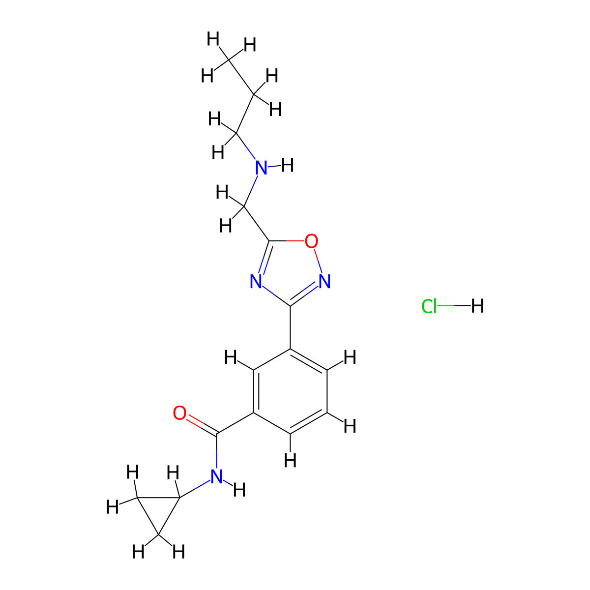 N-Cyclopropyl-3-[5-[(propylamino)methyl]-1,2,4-oxadiazol-3-yl]-benzamide hydrochloride (1:1) molecular structure, CAS 1185299-52-8
