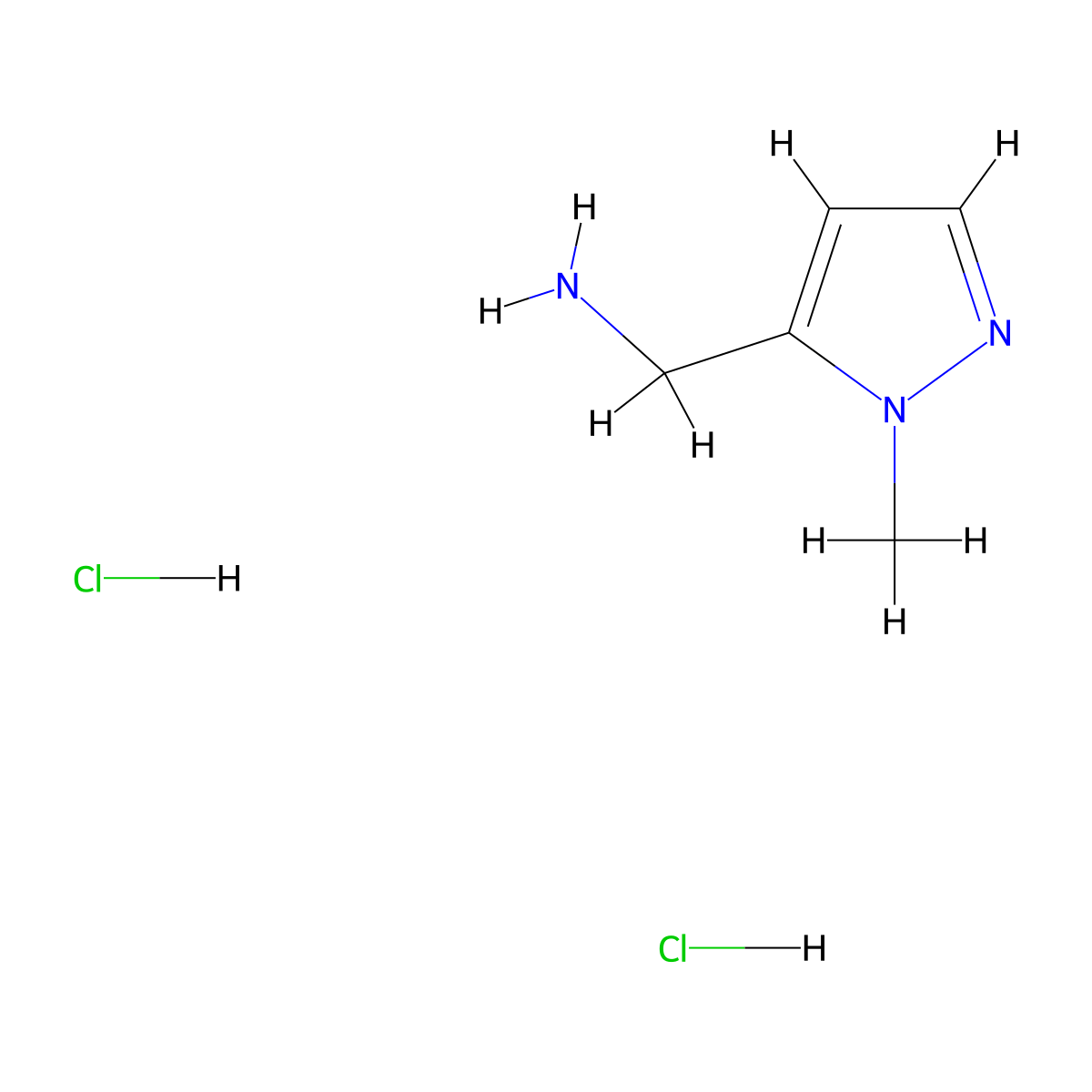 1-(1-methyl-1H-pyrazol-5-yl)methanamine dihydrochloride molecular structure, CAS 1185299-87-9