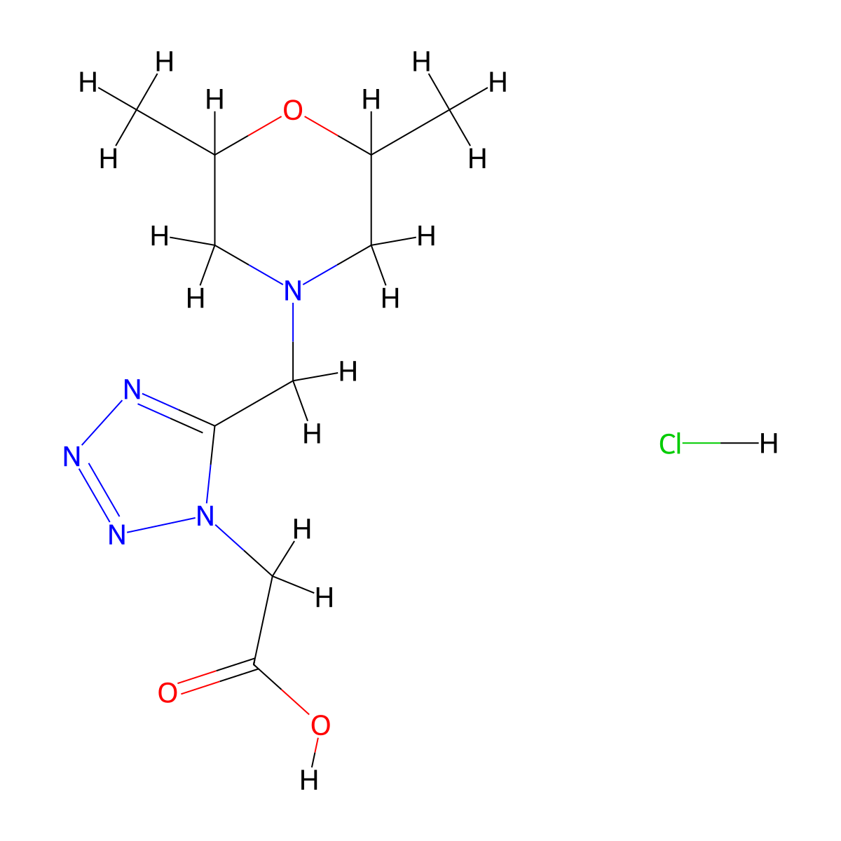 {5-[(2,6-dimethylmorpholin-4-yl)methyl]-1H-tetrazol-1-yl}acetic acid hydrochloride molecular structure, CAS 1185299-94-8