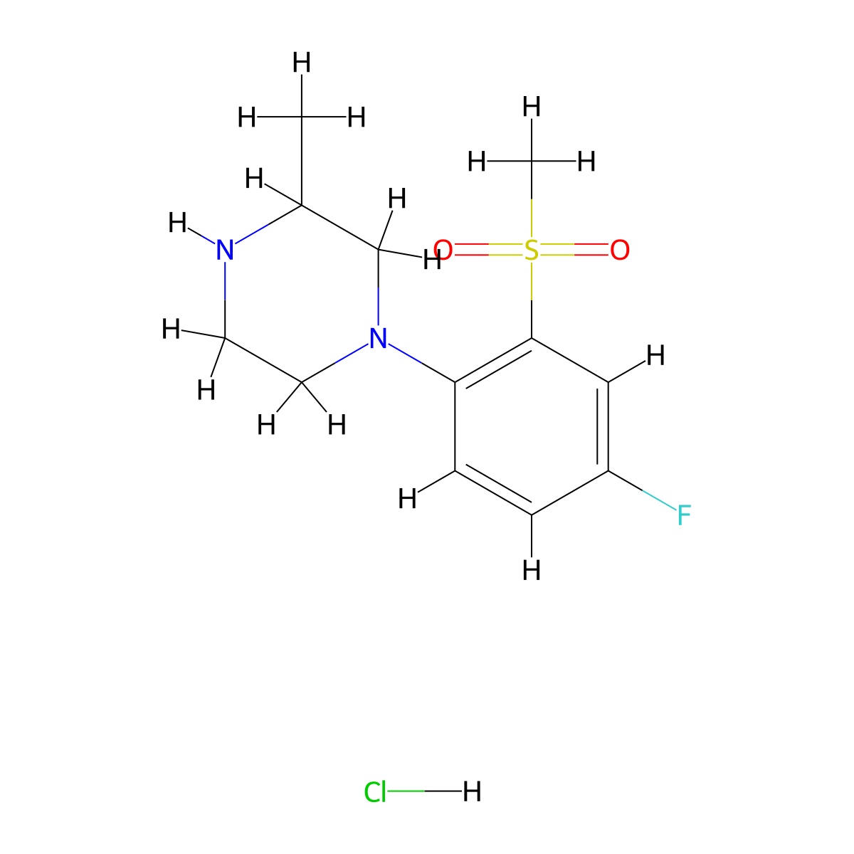 1-[4-Fluoro-2-(methylsulfonyl)phenyl]-3-methylpiperazine hydrochloride molecular structure, CAS 1185300-08-6