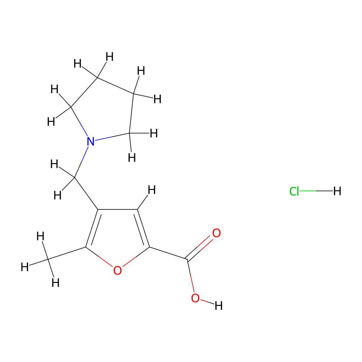 5-Methyl-4-pyrrolidin-1-ylmethyl-furan-2-carboxylic acid hydrochloride molecular structure, CAS 1185300-65-5
