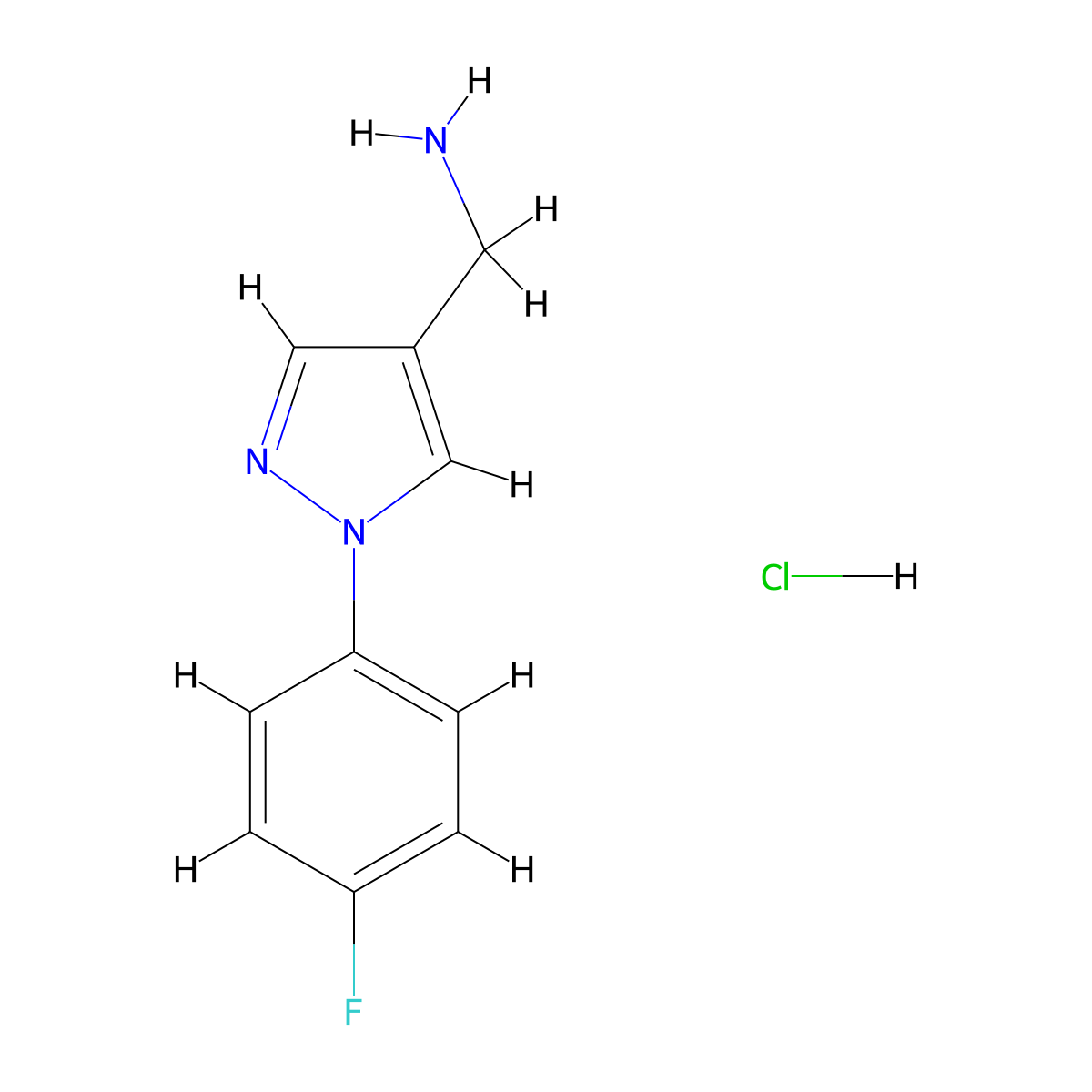 (1-(4-Fluorophenyl)-1H-pyrazol-4-YL)methanamine hydrochloride molecular structure, CAS 1185300-73-5