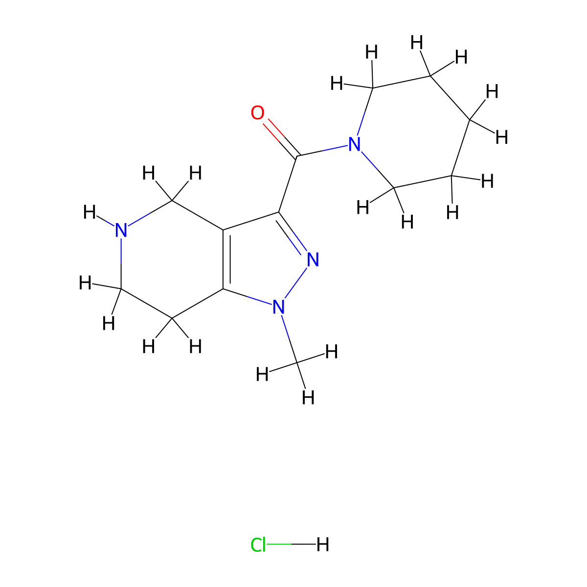 1-methyl-3-(piperidin-1-ylcarbonyl)-4,5,6,7-tetrahydro-1H-pyrazolo[4,3-c]pyridine hydrochloride molecular structure, CAS 1185300-80-4