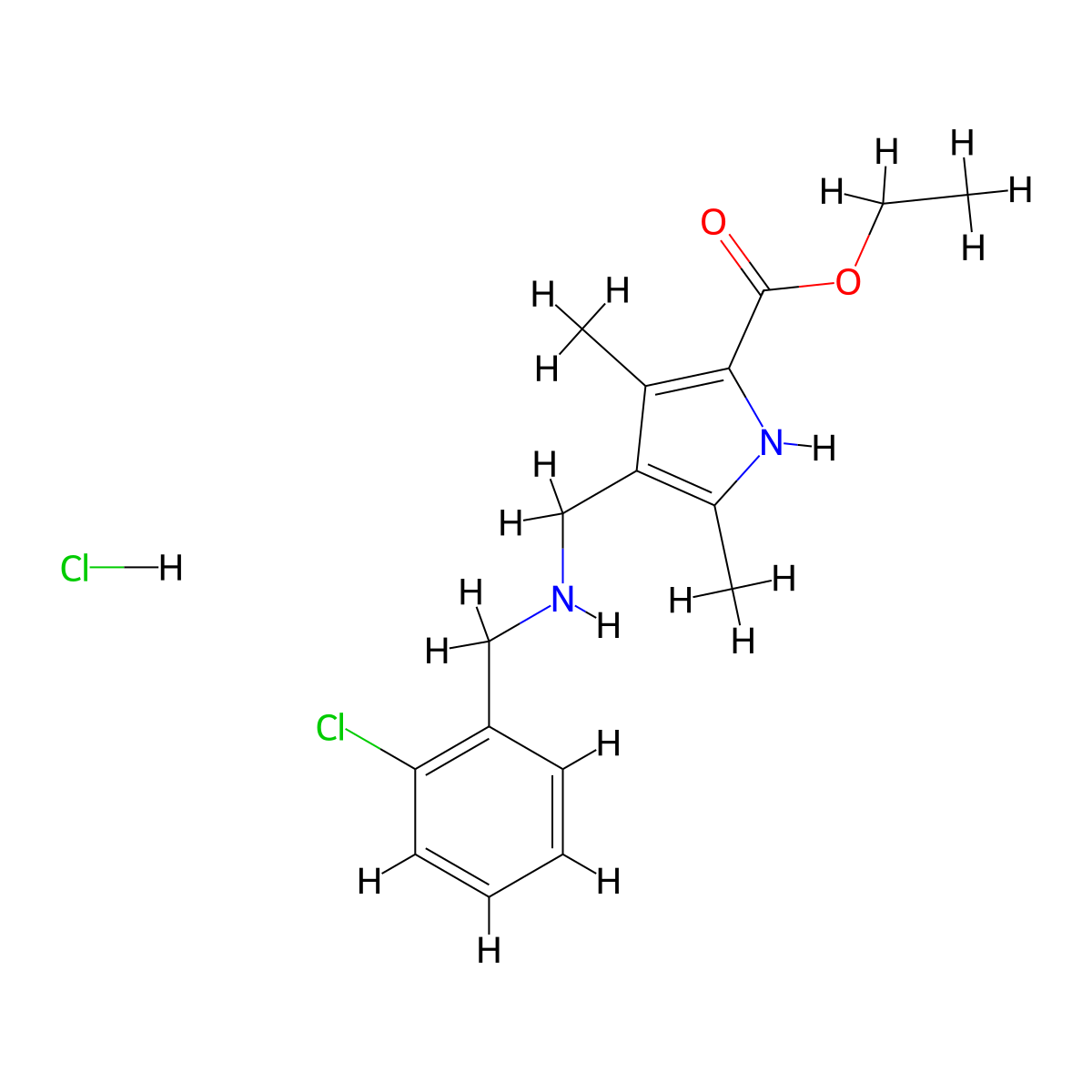 ethyl 4-{[(2-chlorobenzyl)amino]methyl}-3,5-dimethyl-1H-pyrrole-2-carboxylate hydrochloride molecular structure, CAS 1185301-03-4