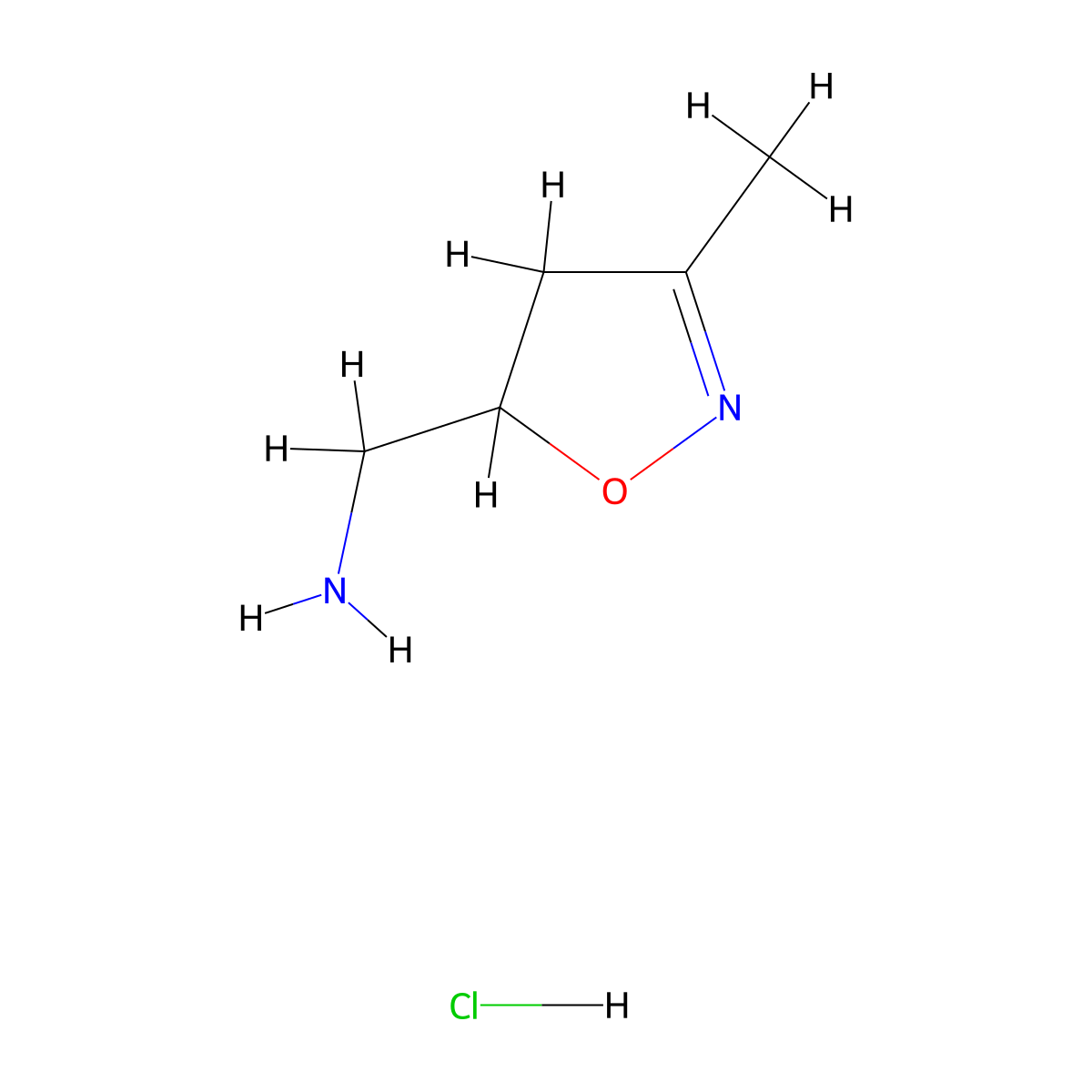 (3-Methyl-4,5-dihydro-1,2-oxazol-5-yl)methanamine hydrochloride molecular structure, CAS 1185301-13-6