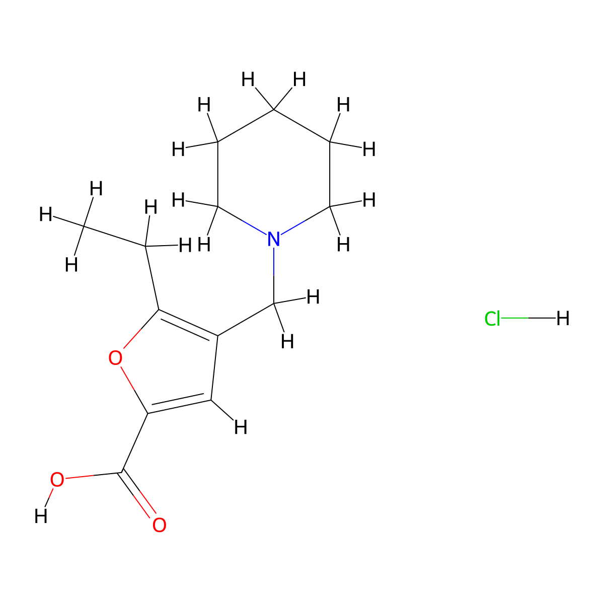 5-Ethyl-4-piperidin-1-ylmethyl-furan-2-carboxylic acid hydrochloride molecular structure, CAS 1185301-30-7