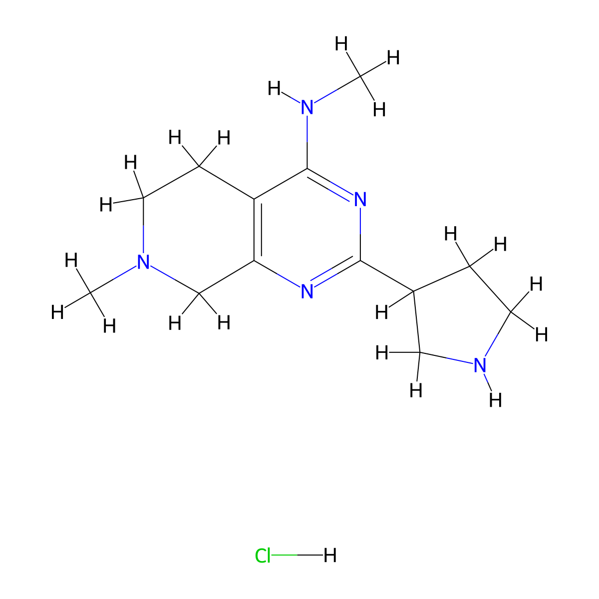 Methyl-(7-methyl-2-pyrrolidin-3-yl-5,6,7,8-tetrahydro-pyrido[3,4-d]pyrimidin-4-yl)-amine hydrochloride molecular structure, CAS 1185301-80-7