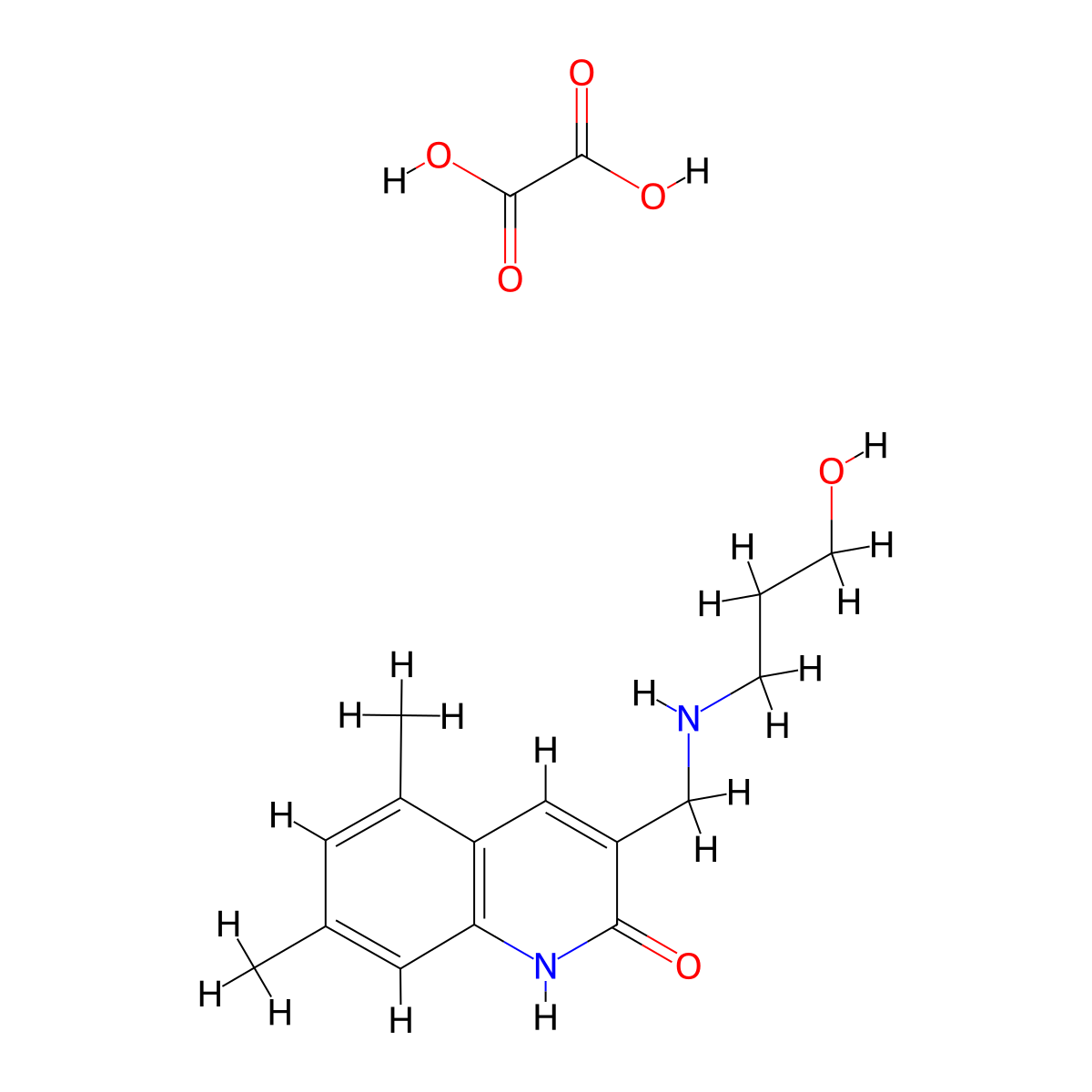 3-[(3-Hydroxy-propylamino)-methyl]-5,7-dimethyl-1H-quinolin-2-one oxalate molecular structure, CAS 1185301-99-8