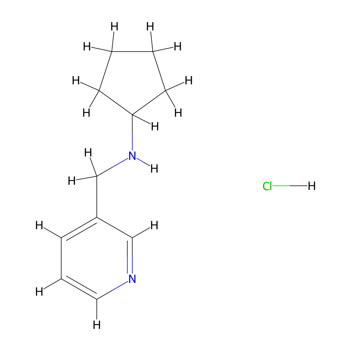N-(pyridin-3-ylmethyl)cyclopentanamine;hydrochloride molecular structure, CAS 1185302-30-0