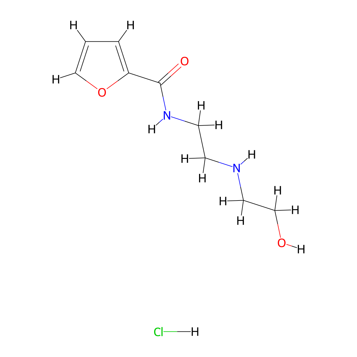 Furan-2-carboxylic acid [2-(2-hydroxy-ethylamino)-ethyl]-amide hydrochloride molecular structure, CAS 1185302-36-6