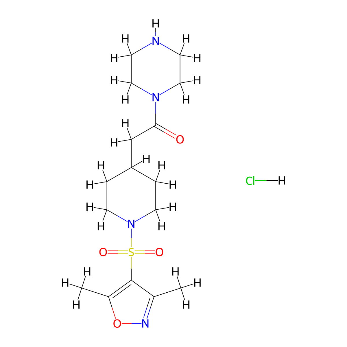 1-({1-[(3,5-Dimethylisoxazol-4-yl)sulfonyl]-piperidin-4-yl}acetyl)piperazine hydrochloride molecular structure, CAS 1185302-54-8