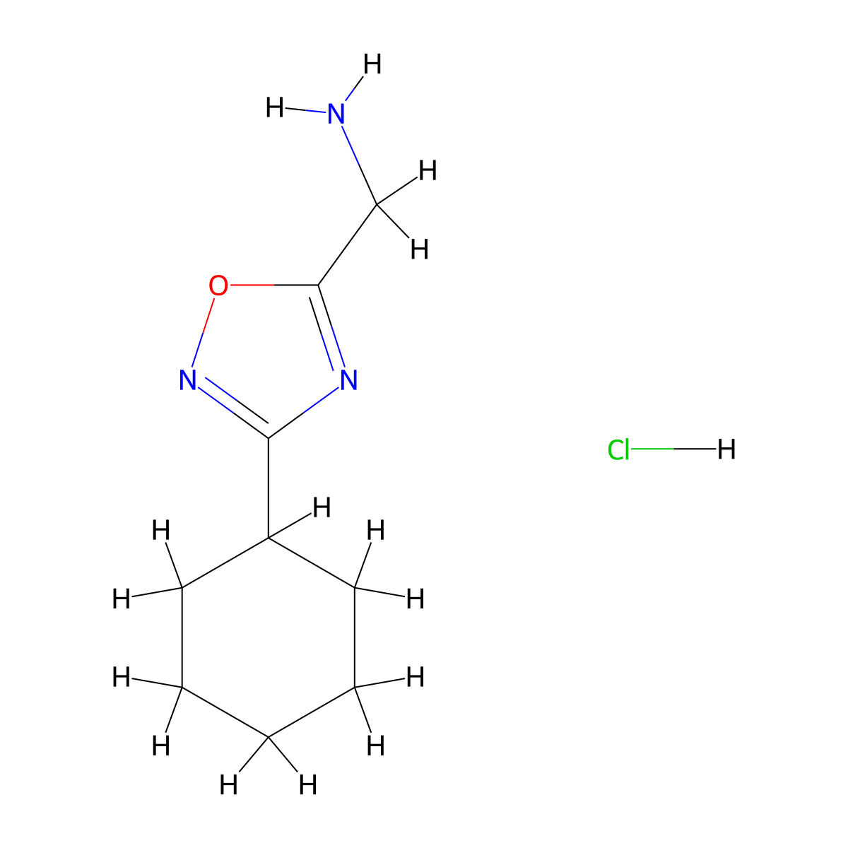 (3-Cyclohexyl-1,2,4-oxadiazol-5-yl)methanamine hydrochloride molecular structure, CAS 1185302-74-2