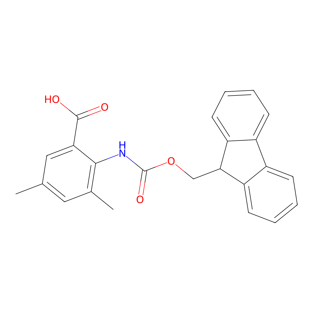 2-((((9H-Fluoren-9-yl)methoxy)carbonyl)amino)-3,5-dimethylbenzoic acid molecular structure, CAS 1185302-84-4