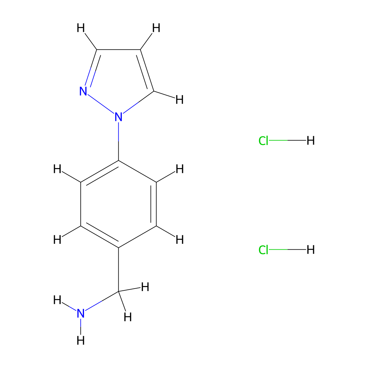 (4-(1H-Pyrazol-1-yl)phenyl)methanamine dihydrochloride molecular structure, CAS 1185303-30-3