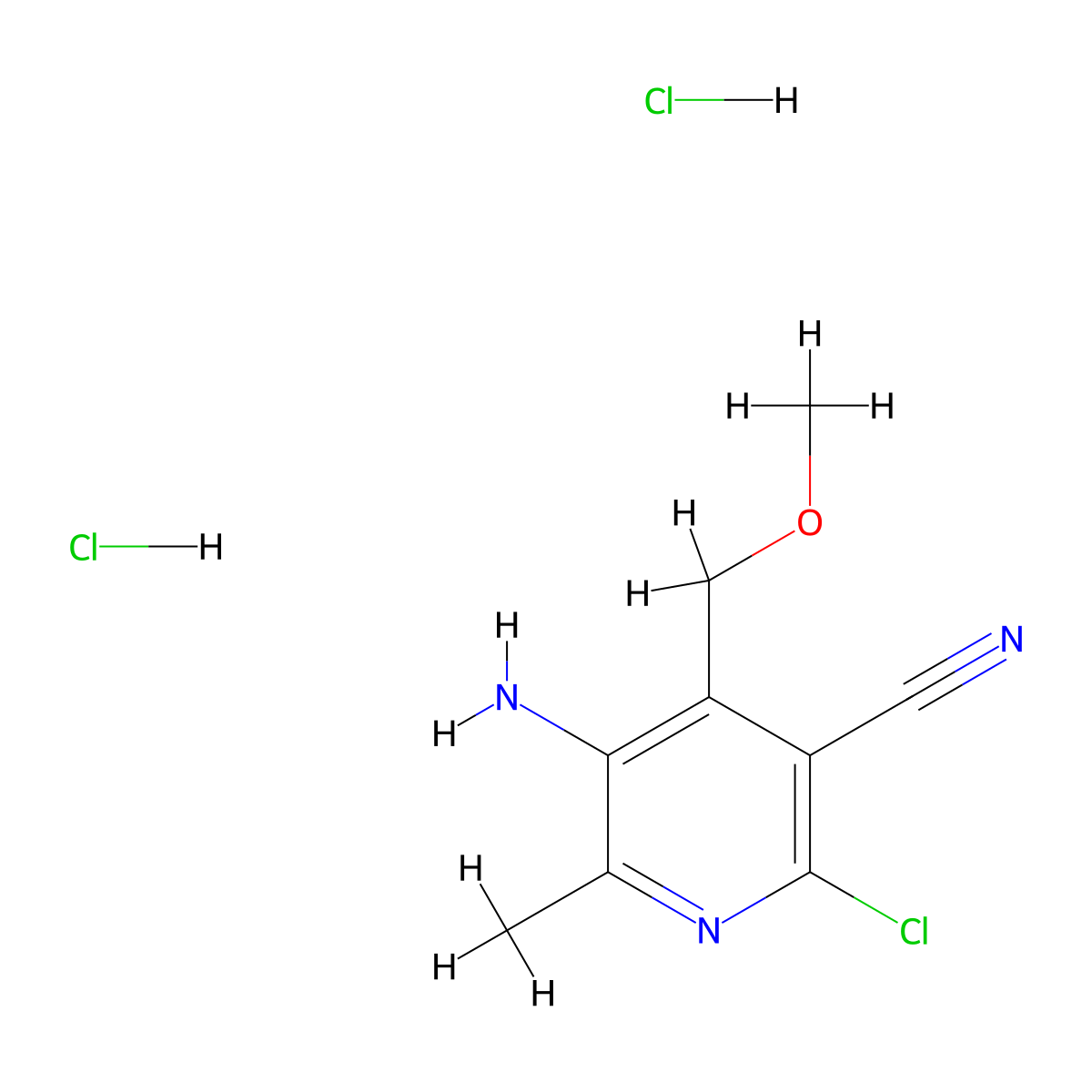 5-Amino-2-chloro-4-methoxymethyl-6-methyl-nicotinonitrile dihydrochloride molecular structure, CAS 1185303-33-6