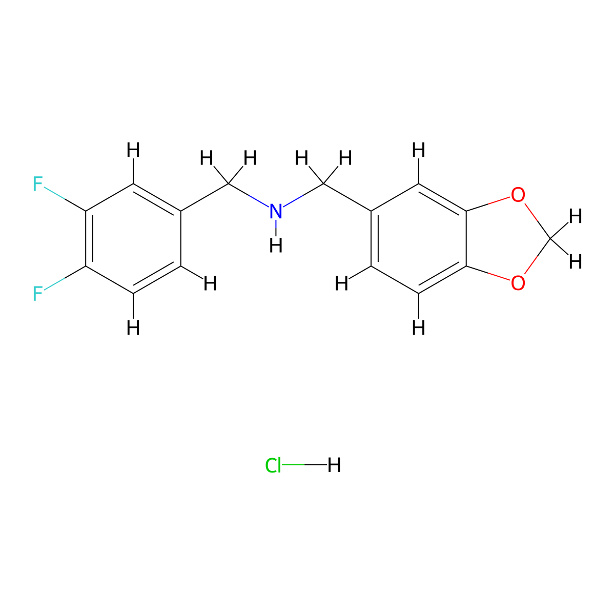 Benzo[1,3]dioxol-5-ylmethyl-(3,4-difluoro-benzyl)-amine hydrochloride molecular structure, CAS 1185303-38-1