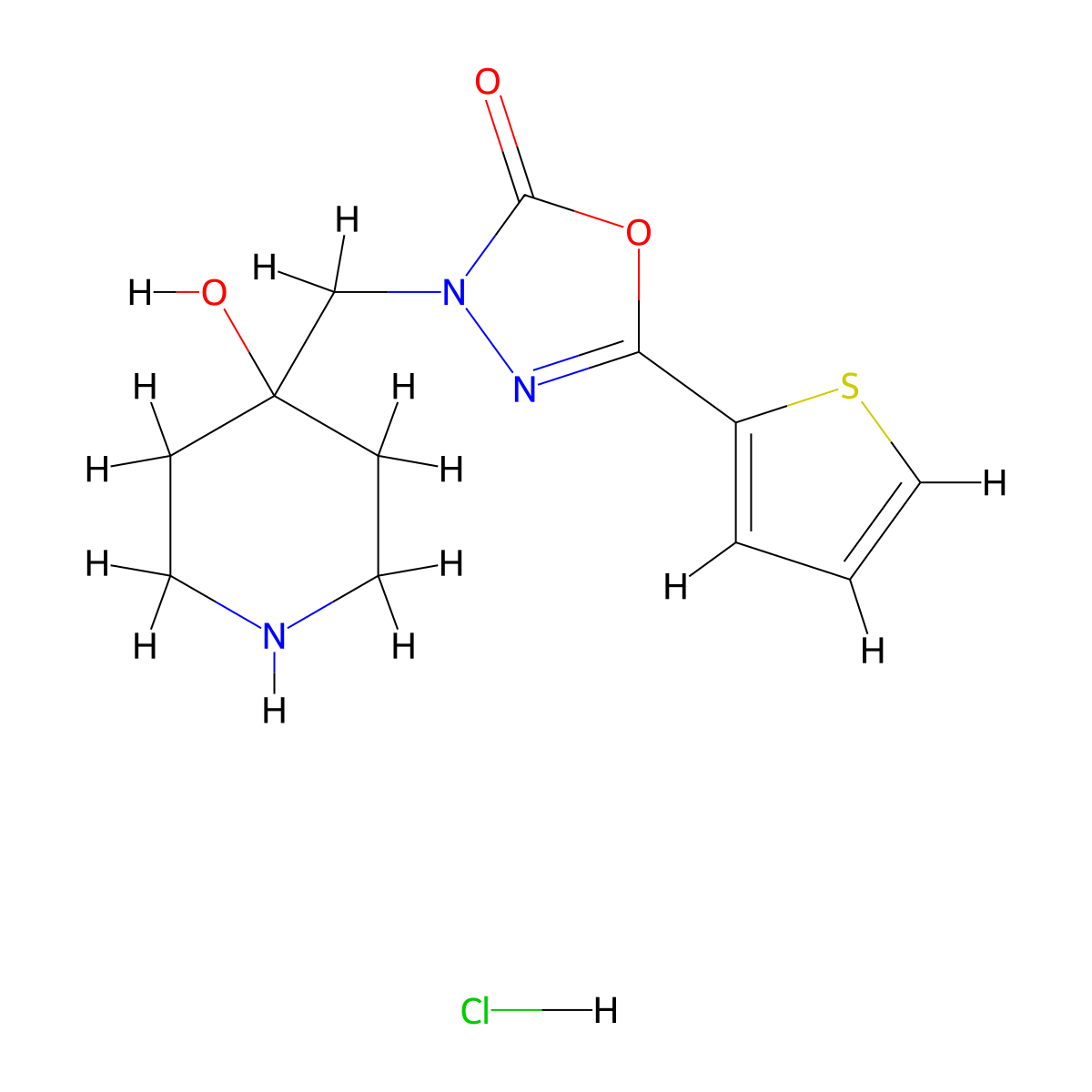 3-(4-Hydroxy-piperidin-4-ylmethyl)-5-thiophen-2-yl-3H-[1,3,4]oxadiazol-2-one hydrochloride molecular structure, CAS 1185303-76-7