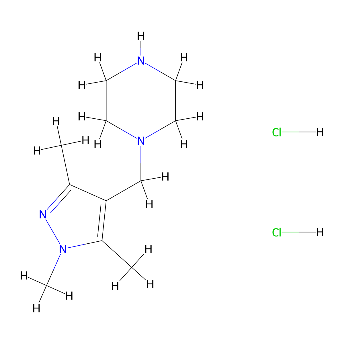 1-(1,3,5-Trimethyl-1H-pyrazol-4-ylmethyl)-piperazine dihydrochloride molecular structure, CAS 1185304-15-7