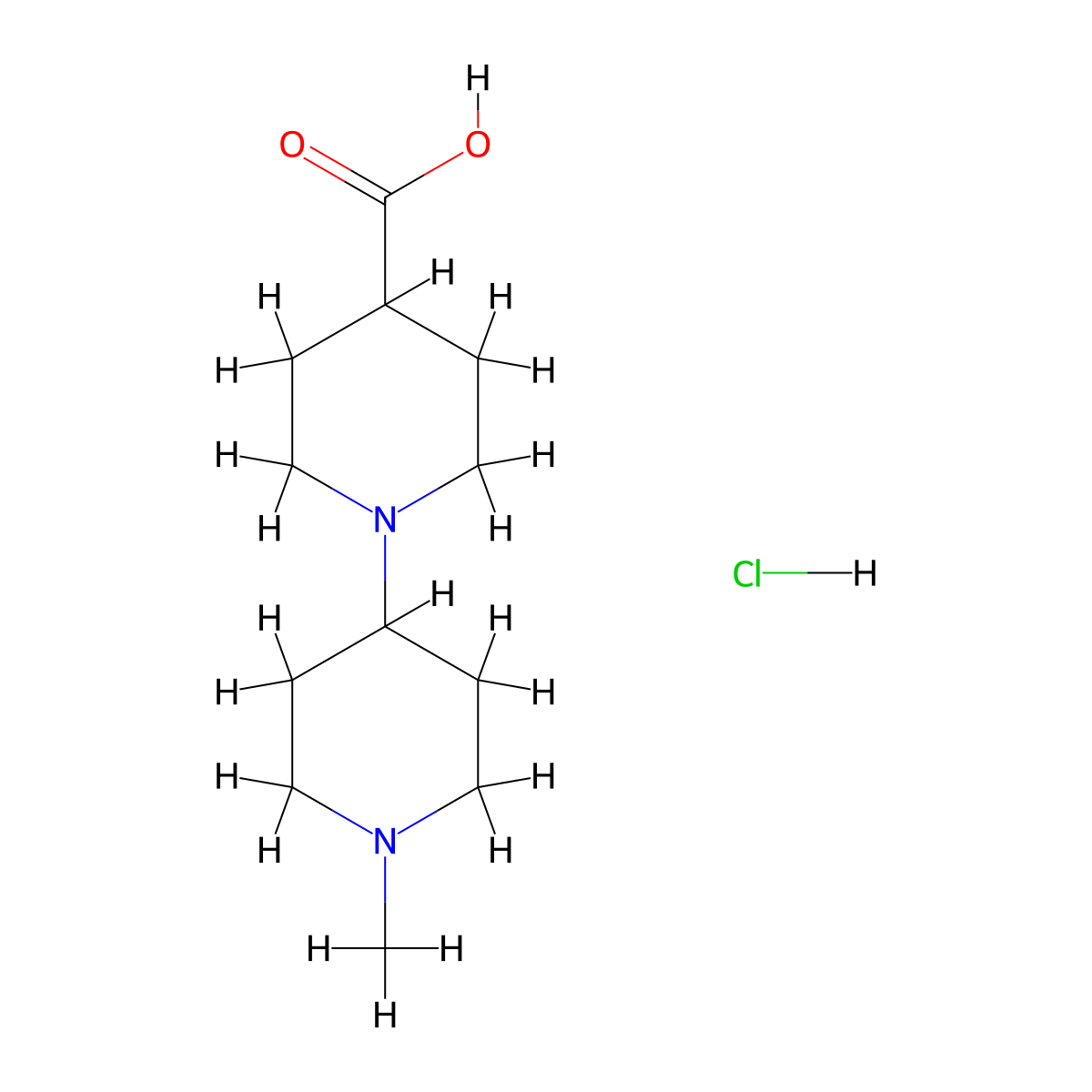 1'-Methyl-[1,4']bipiperidinyl-4-carboxylic acid hydrochloride molecular structure, CAS 1185304-73-7