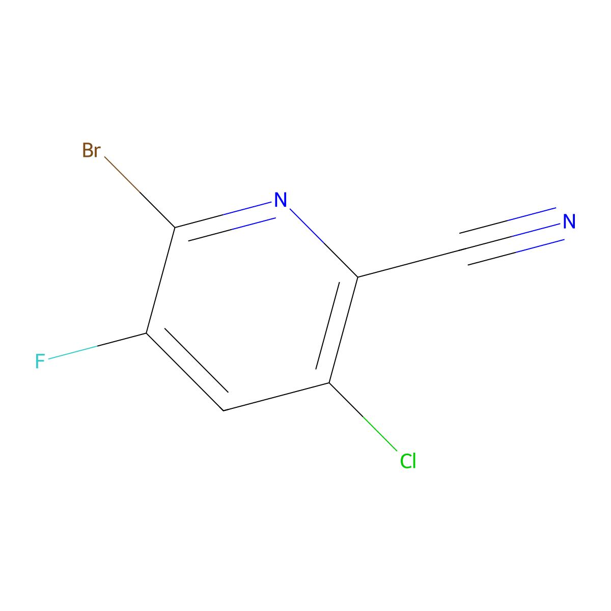 6-Bromo-3-chloro-5-fluoro-2-pyridinecarbonitrile molecular structure, CAS 1185307-77-0