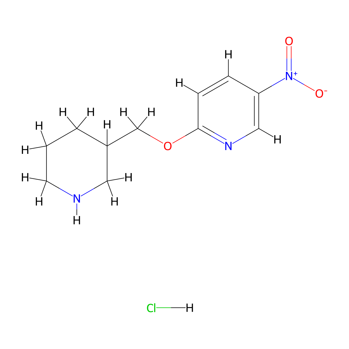 5-Nitro-2-(3-piperidinylmethoxy)pyridine hydrochloride molecular structure, CAS 1185307-86-1