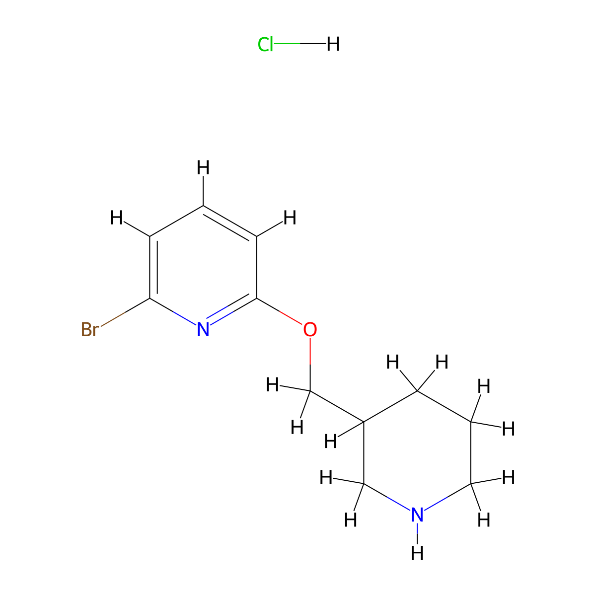 2-Bromo-6-(3-piperidinylmethoxy)pyridine hydrochloride molecular structure, CAS 1185308-11-5