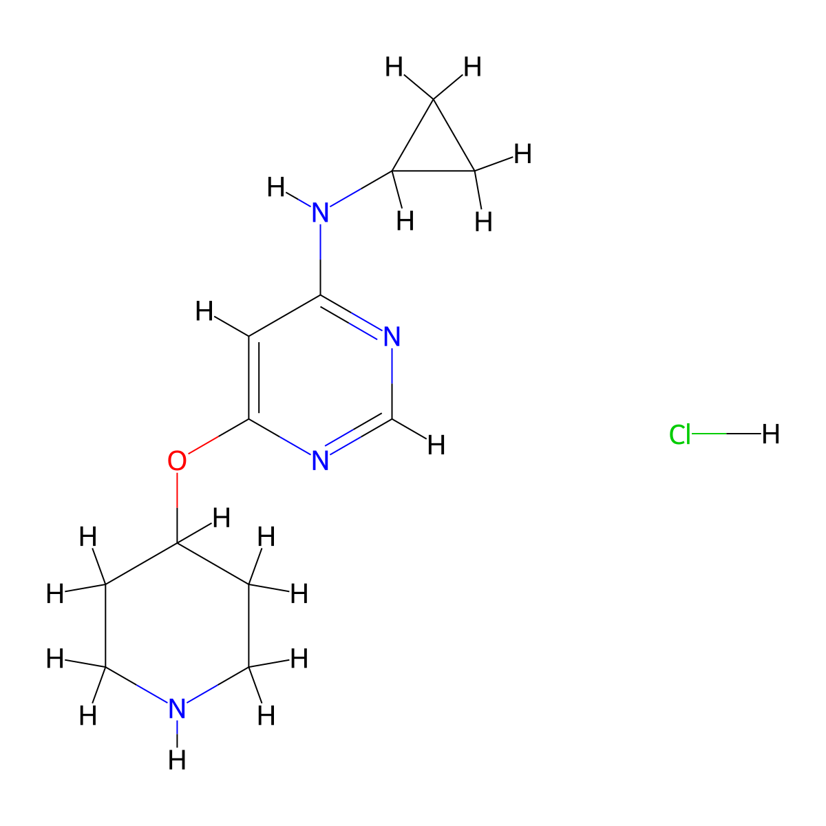 N-cyclopropyl-6-(piperidin-4-yloxy)pyrimidin-4-amine hydrochloride molecular structure, CAS 1185308-71-7