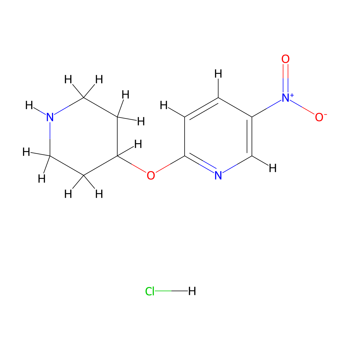 5-Nitro-2-(4-piperidinyloxy)pyridine hydrochloride molecular structure, CAS 1185309-69-6