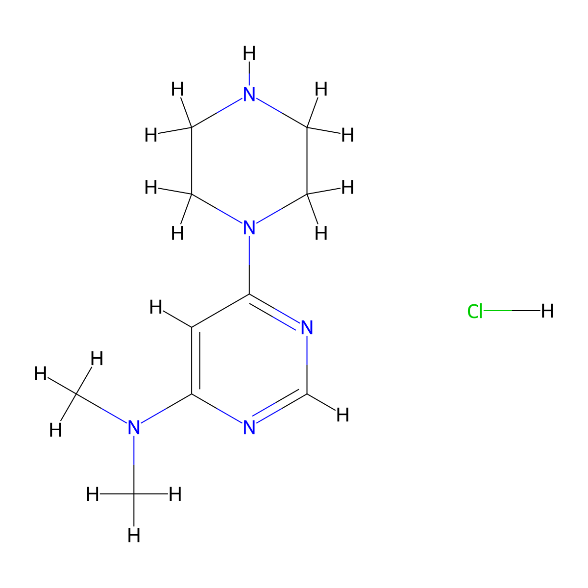 N,N-dimethyl-6-(piperazin-1-yl)pyrimidin-4-amine hydrochloride molecular structure, CAS 1185310-57-9