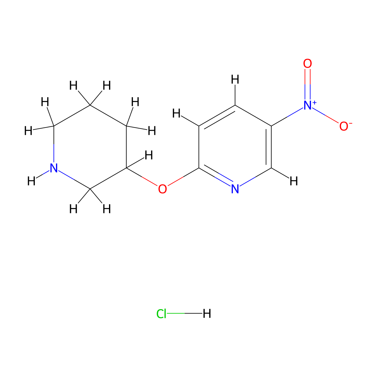 5-Nitro-2-(3-piperidinyloxy)pyridine hydrochloride molecular structure, CAS 1185312-46-2