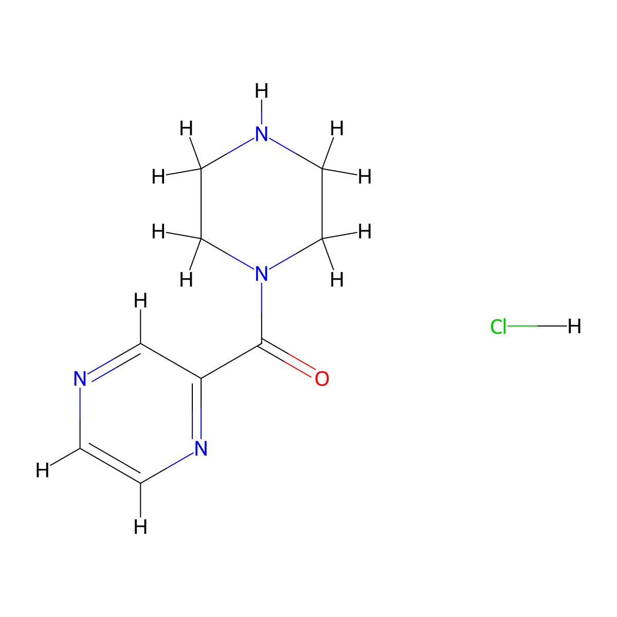 Piperazin-1-yl(pyrazin-2-yl)methanone hydrochloride molecular structure, CAS 1185312-60-0