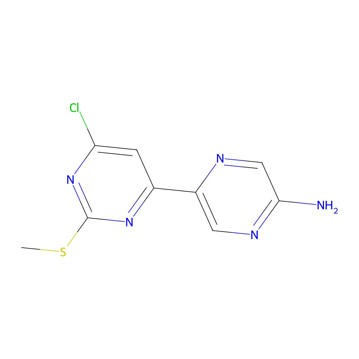 4-Chloro-2-methylthio-6-(5'-amino-2'-pyrazinyl)pyrimidine molecular structure, CAS 1185317-40-1