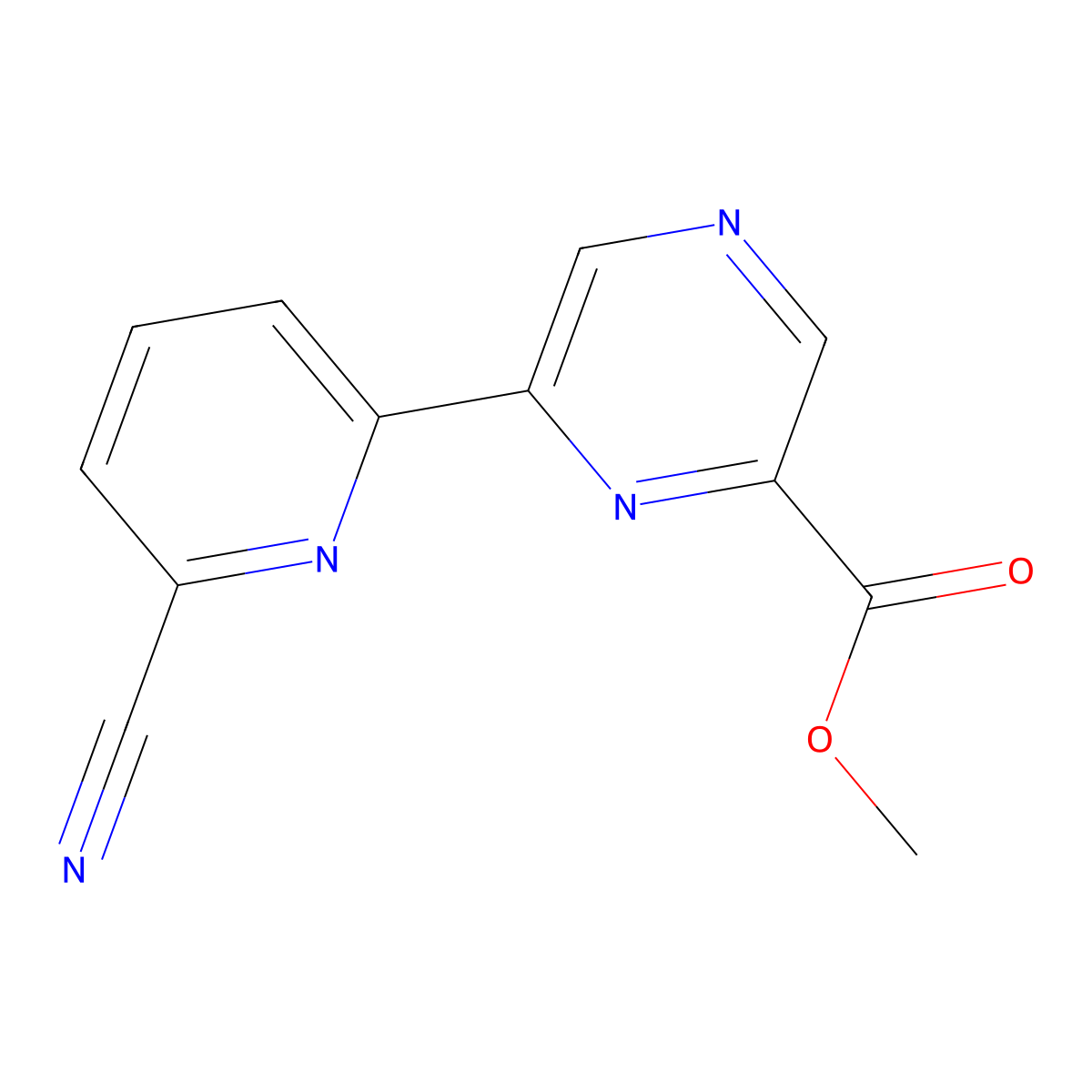 6-Methoxycarbonyl-2-(6'-cyano-2'-pyridyl)pyrazine molecular structure, CAS 1185317-64-9