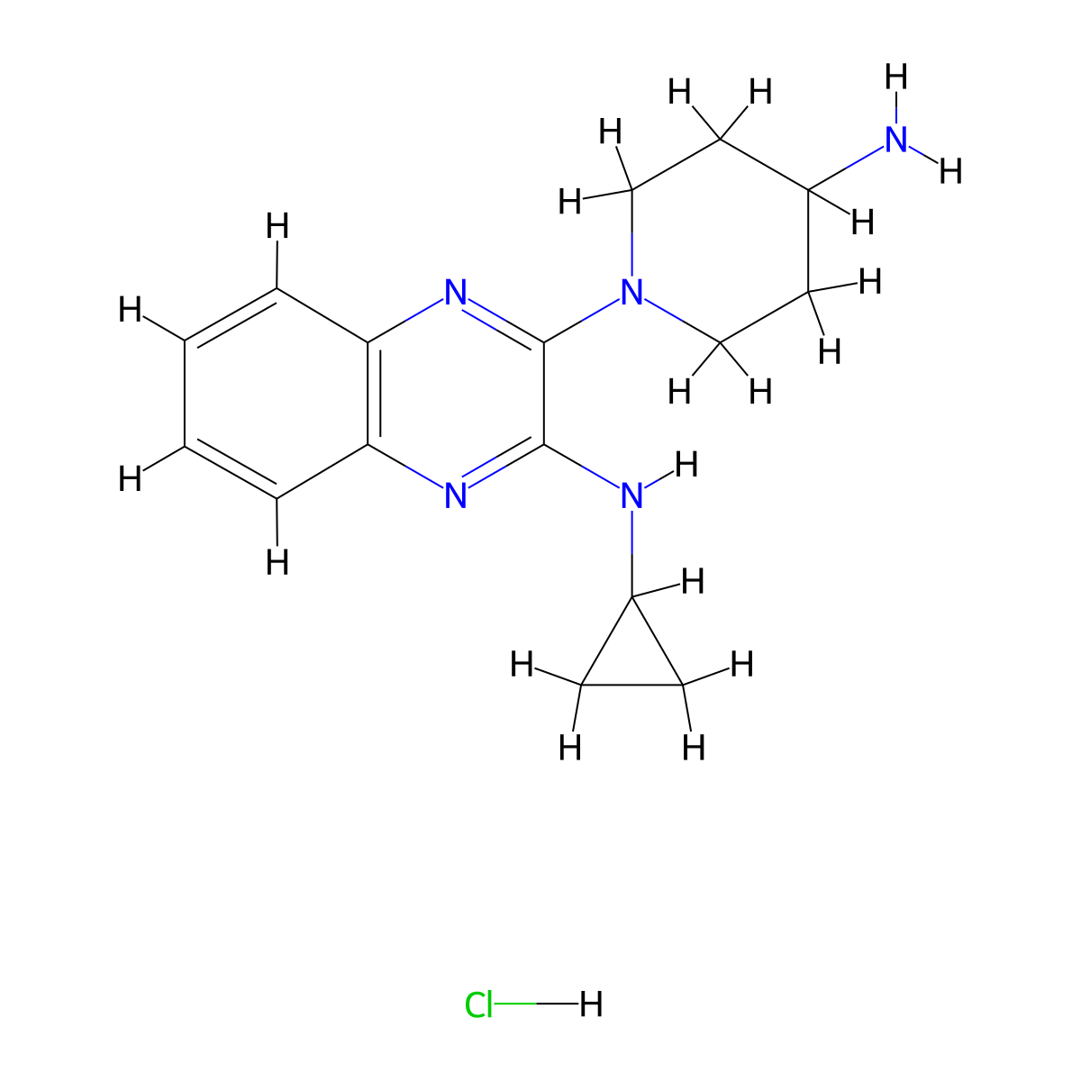 [3-(4-Amino-piperidin-1-yl)-quinoxalin-2-yl]-cyclopropyl-amine hydrochloride molecular structure, CAS 1185317-78-5