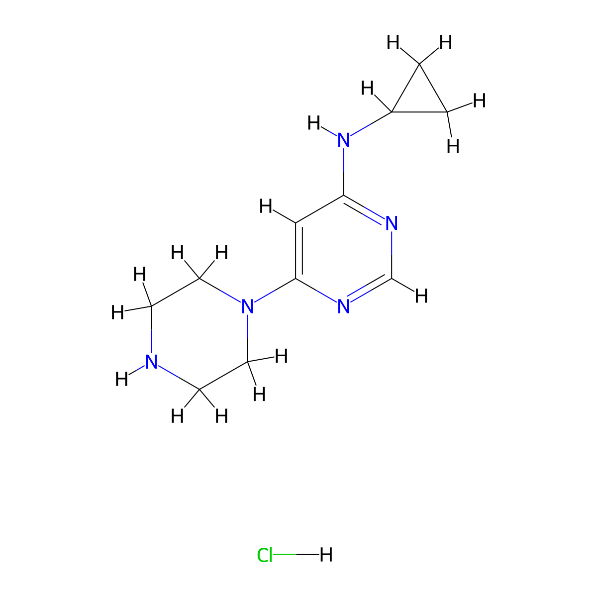 N-Cyclopropyl-6-(piperazin-1-yl)pyrimidin-4-amine hydrochloride molecular structure, CAS 1185317-92-3
